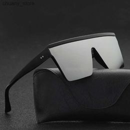 Sunglasses Vintage Male Flat Top Sunglasses Men Brand Black Square Shades UV400 Gradient Sun Glasses For Women Cool One Piece Designer Y240416