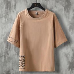 Men's T Shirts T-shirt Loose Plus Size Half Sleeved Summer Embroidered Cotton Linen Short