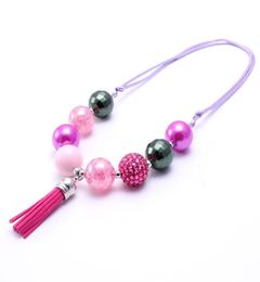 Cute Kids Adjustable Rope Necklace With Tassel Pendant Girl Children Bubblegum Chunky Beads Necklace Jewelry7576924