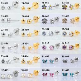 Stud Earrings 1 Pair 316L Steel Ear Studs CZ Ball Heart Star Flower Crown Butterfly Sterilized Packaged Baby Gifts Jewelry