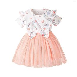 Girl Dresses Kids Baby Easter Dress 2024 Summer Casual Floral Print Short Sleeve Sweet Mesh For Young Girls Size 12