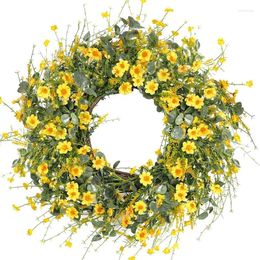 Decorative Flowers AT35 Yellow Daisy Wreath Spring Fake Floral With Green Eucalyptus Leaves For Front Door Wall Farmhouse Decor