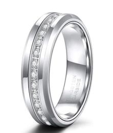 Wedding Rings 8mm Mens Tungsten Bands With Cubic Zirconia Trendy Eternity Ring Unisex Inlaid High Polish Size 7136873122