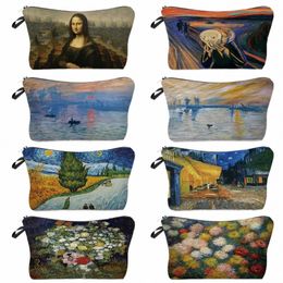 makeup Bag with Van Gogh Starry Night Sunfr Oil Painting Cute Organiser Bags For Travel Bags Pouch Women's Cosmetic Bag Girl Z1YV#