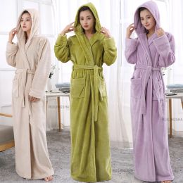 Sweatshirts Lovers Hooded Extra Long Thermal Bathrobe Women Men Plus Size Winter Thickening Warm Bath Robe Dressing Gown Bridesmaid Robes