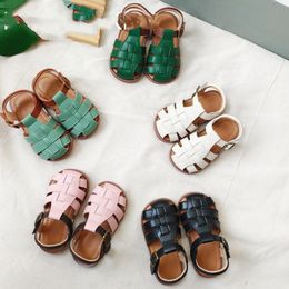 Children's Roman woven sandals girls patchwork Colour PU leather soft bottom beach shoes kids shoes summer kids casual sandals Z7707