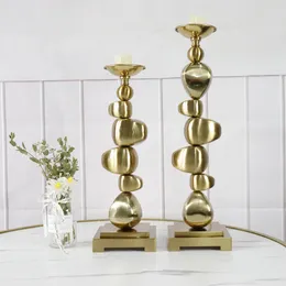 Candle Holders Metal Candlestick Cobblestone Accumulation Geometric Abstraction Gold Storage Rack Decoration Crafts Ornaments