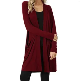 Women's Jackets Womens Open Front Away Cardigan Autumn And Winter Sweater Long Sleeve Plus Pockets Loose Drape High-Quality Fashion Coat