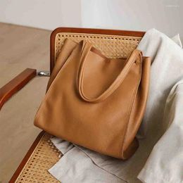 Evening Bags MS Retro Woman Leather Tote Luxury Vegetable Tanned Cowhide Casual Lady Underarm Daily Bag Large Capacity Handbag 2024