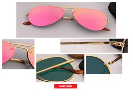 2019 top Quality Aviation Sunglasses Women Brand Designer Pilot Sun glass Female Men blaze pink flash Mirror uv400 gafas black Sun1010604