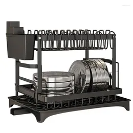 Kitchen Storage Dish Rack For Counter Rust Prevention Drainer With Cup Holder Portable Space-Saving And Utensils