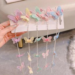 Hair Accessories Cloth Butterfly Tassel Clip Pearl Hanfu Hairpin Ornaments Colourful Children Barrette Kids Gift