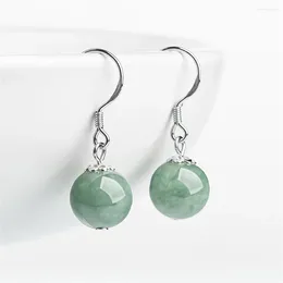 Dangle Earrings 925 Silver Natural 10mm Green Jadeite Beads Lucky Earring Certificate Luxury Jade Woman's Party Bridal Jewellery