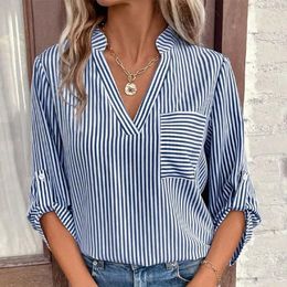 Women's Blouses Casual Loose Striped Shirts For Women 2024 Spring Vintage Oversized And Fashion Elegant Female Tops