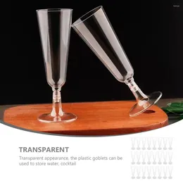 Disposable Cups Straws 40PCS Transparent Vintage Red Wine Champagne Cocktail Goblet Decorative Party Bar Water Juice Glass 150ML