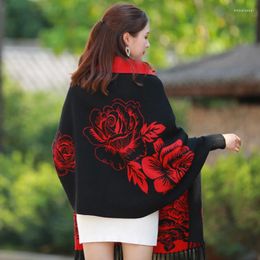 Scarves Brand Winter Scarf Women Female Wool Black Red With Sleeve Cashmere Coat Cloak Thickening Double Sided Air Dual-purpose Shawl