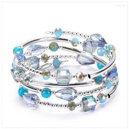 Strand Natural Stone Turquoise Faceted Shiny Crystal Winding Multi-layer Multi-circle Fashion Charm Women Bracelet For Girls Gift 2024