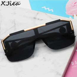 Sunglasses XJiea Semi-Rimless Luxury Sunglasses For Men Brand Designer Oversized Rectangle Womens Sun Glasses Steampunk Outdoor Eyewear Y240416