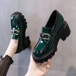 Dress Shoes Green Loafers Women Platform Heels Mary Jane Women's Japanese Retro Girls Thick-soled High-heeled