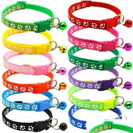 Dog Collars & Leashes Puppy Cat Collar Breakaway Adjustable Cats With Bell Bling Paw Charms Pet Decor Supplies 12Styles Drop Deliver D Dhhez