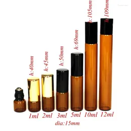 Storage Bottles 100pcs 1ml Amber Roll On Bottle Thin Glass Essential Oil Wih Metal Roller Ball Vials