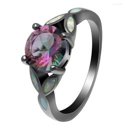 Wedding Rings Black Gun Plated Rainbow Cubic Zirconia Fire Opal For Women Fashion Jewellery Unique Party Cocktail Ring1164735