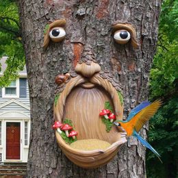 Garden Decorations Old Man Tree Face Decoration Birdfeeder Head Facial Yard Art Wild Outdoor Indoor Bird