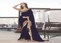 2020 New Navy Blue Indian Mermaid Formal Evening Dress Gold Applique Middle East Party Dresses Chiffon Long Women Night Dresses Ev7774709