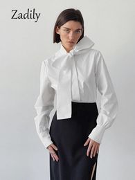 Women's Blouses 35% Cotton Office Lady Button Up Women White Shirt 2024 Spring Bow Work Woman Shirts Female Clothing Long Sleeve Tops