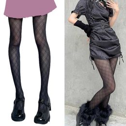 Sexy Socks Womens Sexy Black Silky Pantyhose Harajuku Vintage Argyle Chequered Diamond Plaid Patterned Tights Stockings Leggings 37JB 240416