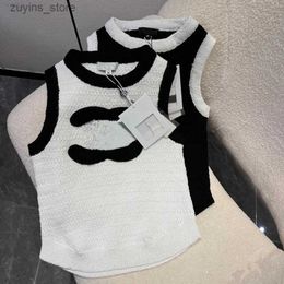 Women's Tanks Camis channel cc Brand Fashion 2023 New Sweater Nail Bead Letter 2 C Embroidery Womens Sleeveless Tank Top Leisure Channel L49