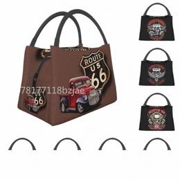 custom Vintage Route 66 Lunch Bag Women Cooler Thermal Insulated Lunch Box for Work Pinic or Travel m9uZ#