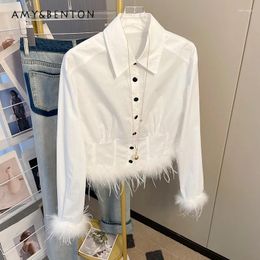 Women's Blouses 2024 Spring French Style Tassel Feather High-Grade Long-Sleeve Shirt High Waist Fashion Slim Fit Short Cardigan Top Blusas