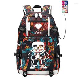 Backpack Game Undertale San Skull USB Port Rucksack Bag Snake Pattern Student Teenagers School Travel Shoulder Laptop Mochila