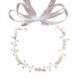elegant Fr Pearl Wreath Headband Bride Wedding Dr Accories Garland Headdr Bride Hair Band Hairvine Wedding Jewelry K25F#