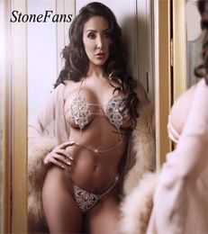 Stonefans Sexy Underwear Bra Set Body Chain for Women Charm Flower Shape Bra and Thong Set Crystal Lingerie Party T2005088526364