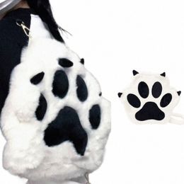 y2k Cat Claw Backpack Large Capacity Bag Carto Plush Shoulder Bag Faux Furs Shop Dating Bag Gifts J0XW#