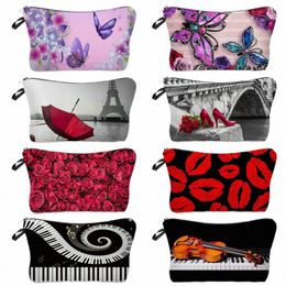 red Retro Fi Organizer Cosmetic Bags For Print Butterfly Piano Waterproof Makeup Bag Hot Sale Zipper Toiletry Pencil Cases 58h6#