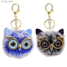 Plush Keychains Cartoon Plush Owl Keychain With Sequin Girls Backpack Ornaments Fashion Soft Fluffy Pompom Animal Key Rings For Ladies Gifts Y240415