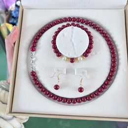 Imitation Purple Sands Necklace Womens Earrings Bracelet Jewellery Set Winter New Ethnic Style Vermilion