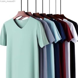 Men's T-Shirts New Solid Colour T Shirt Mens Fashion Polyester V-neck T-shirts Summer Short sleeve Tee Boy Skate Tshirt Tops Plus Size L2402