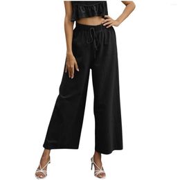 Womens Pants Capris For Women Casual Summer Linen Breathable Solid Elastic Waist Wide Leg Slacks Sweatpants Woman Trousers Pantalons D Dhblc