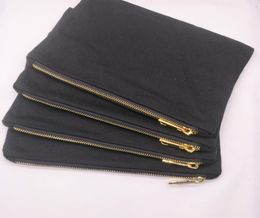 55pcslot 7x10in 12oz black cotton canvas makeup bag with black lining gold metal zipper blank makeup pouch directly from factory 4533025