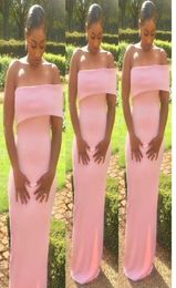 Cheap 2019 elegant Pink Sheath Bridesmaid Dresses long One Shoulder Floor Length Satin split formal plus size Wedding Guest Dress 8689419