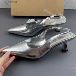 Dress Shoes Elegant Woman High Heeled Silver Pointed Shallow Back Strap Sexy Ladies Slingbacks Footwear Large Size Autumn Female Pumps H240416