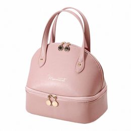 ladies Insulated Lunch Bag Large Capacity PU Leather Lunch Tote Bag Double Layer Food Handbag Case for Travel Work School Picnic R1Xp#