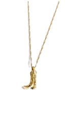 Pendant Necklaces COWBOY BOOT Western Boots Necklace 14K Gold Brass Mushroom Abstract Face Whole Aesthetic Gothic7033284