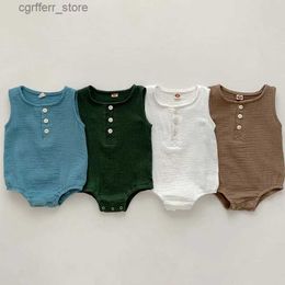 Rompers Summer Newborn Baby Romper Infant Cotton Linen Sleeveless Body Suit Boy Girl Claasic Jumpsuits Baby Boys and Girls Clothes 0-24M L410