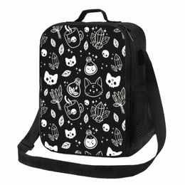 witch Thermal Insulated Lunch Bags Halen Cat Skull Resuable Lunch for School Office Outdoor Storage Bento Food Box 25UN#