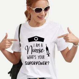 Fashion Women T Shirts Funny Nurse Graphic Y2k Tops Harajuku Ulzzang Tshirt Female Aesthetic Clothing Neck Short Sleeve Tees 240416